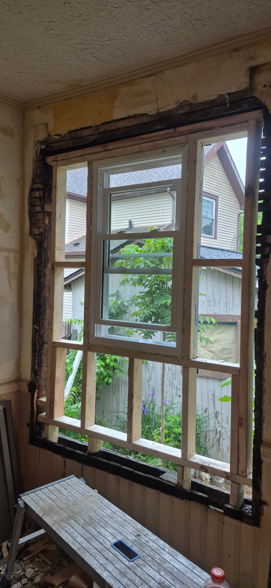 Close-up of a replacement window installation